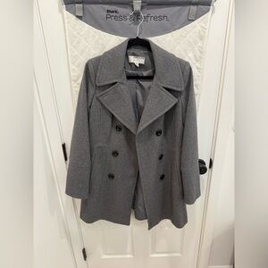 Anne Klein Double-Breasted Wool Coat in Gray